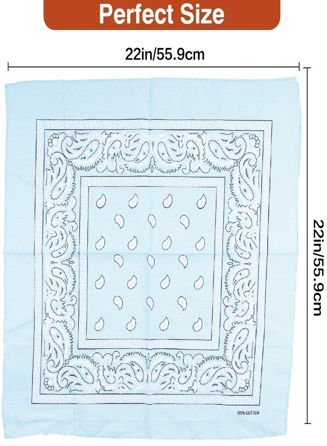 Raylarnia Bandana Multi-Purpose 100% Cotton Headbands for Women, 22 inch Paisley Cowboy Bandanas for Men (Light Blue) - Image 3